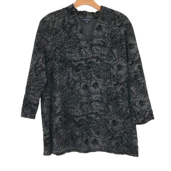 Lands' End women's top tunic gray Ponte knit velvet flocked V-neck size 18 - Picture 1 of 8